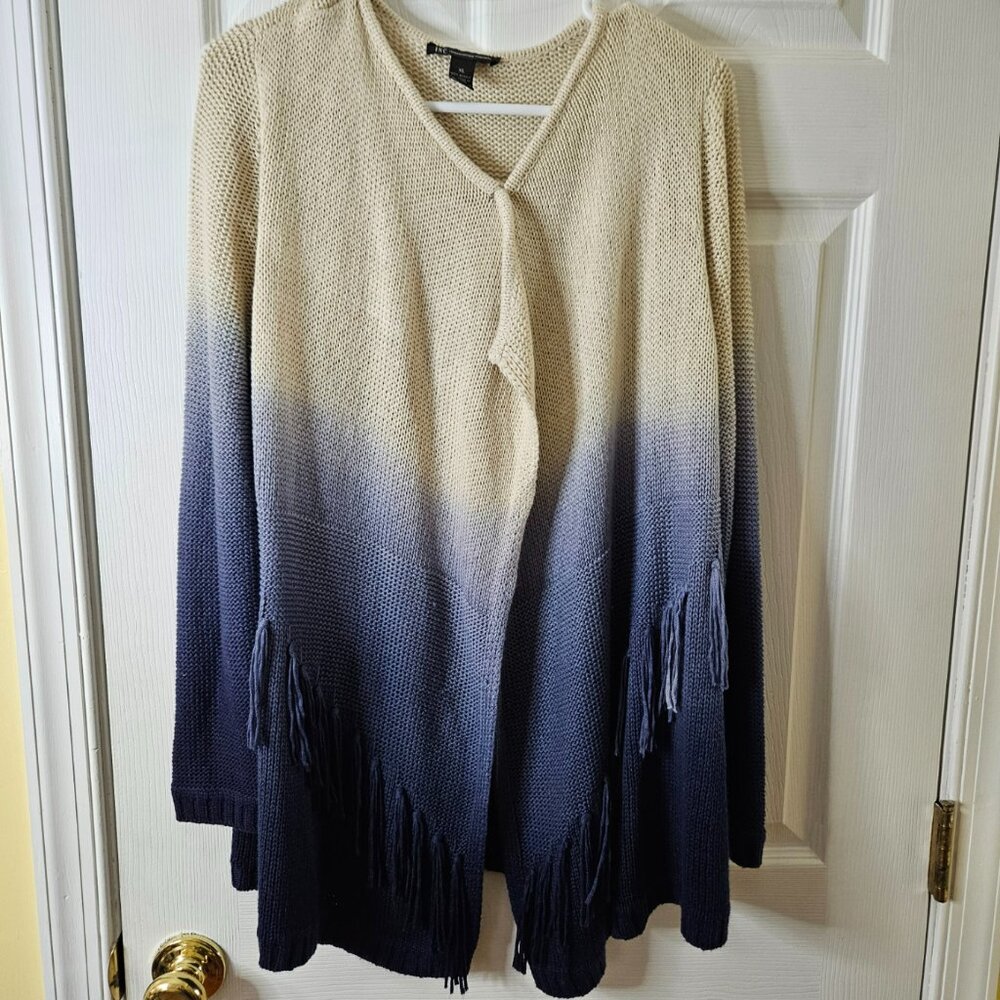 INC International Concepts Cardigan Sweater Womens Size XL Boho Fringe Open Knit